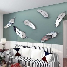 8PCS Mirror Decals Decorative Waterproof Feather Shape Mirror Stickers Wall Decals for Home Bedroom   